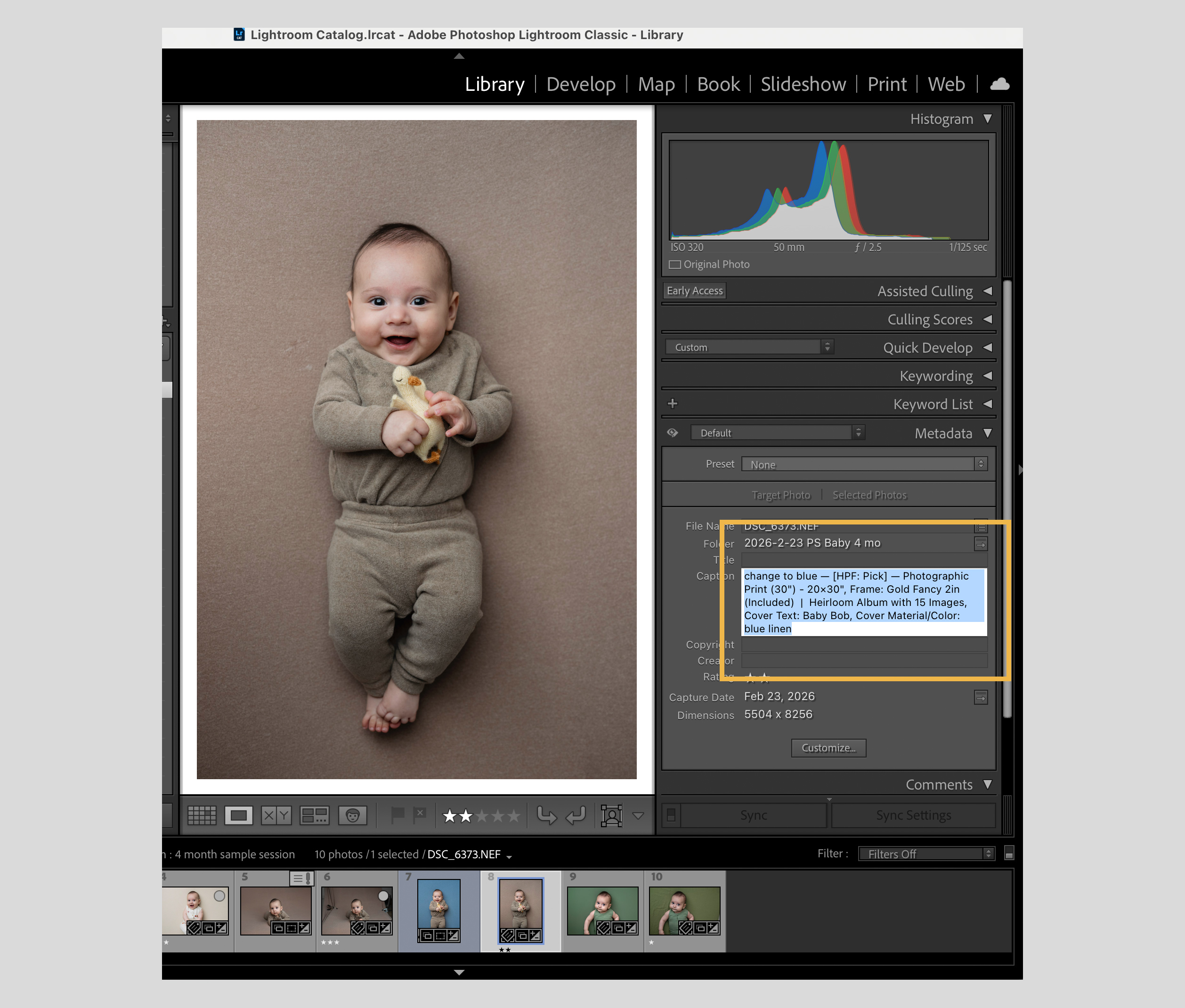 Ratings and order details in captions