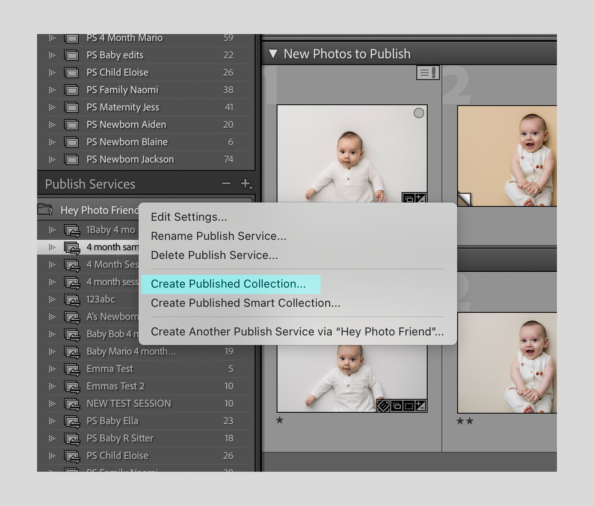 Create a published collection in Lightroom